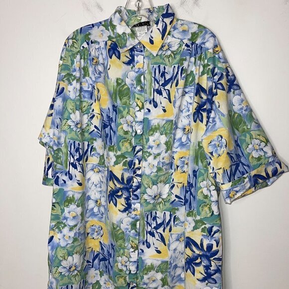 Models Coat Womens Lounge Dress Size 16 Floral Pure Cotton Snap Front Blue Green - Picture 5 of 13